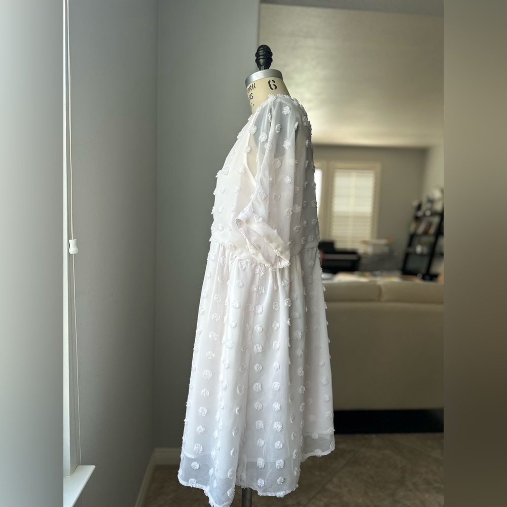 Elegant Loose Textured Pom Pom Baby doll Dress - Picture 2 of 5